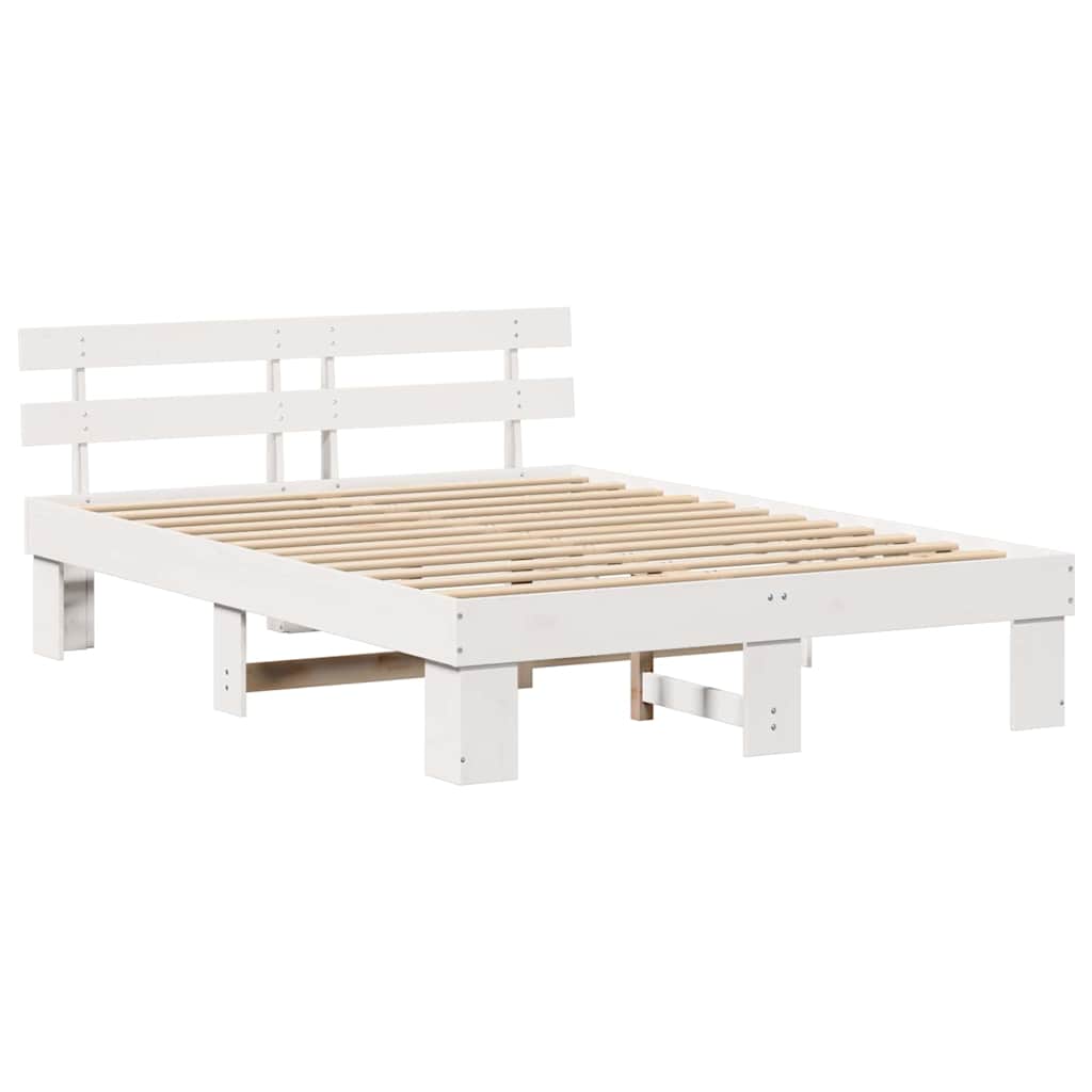 Bedframe met hoofdeinde Wit 140 x 200 cm Massief grenenhout