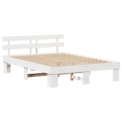 Bedframe met hoofdeinde Wit 140 x 200 cm Massief grenenhout