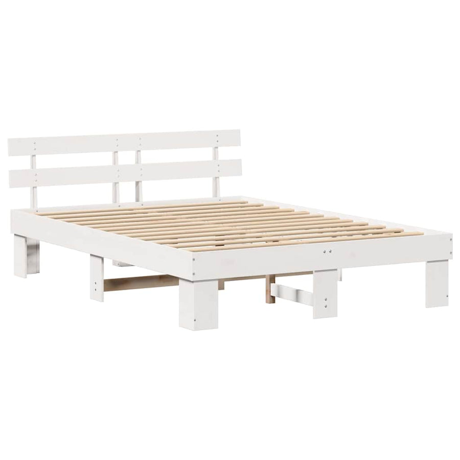 Bedframe met hoofdeinde Wit 140 x 200 cm Massief grenenhout