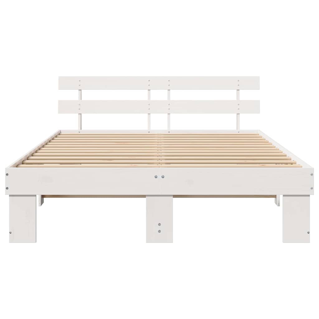Bedframe met hoofdeinde Wit 140 x 200 cm Massief grenenhout