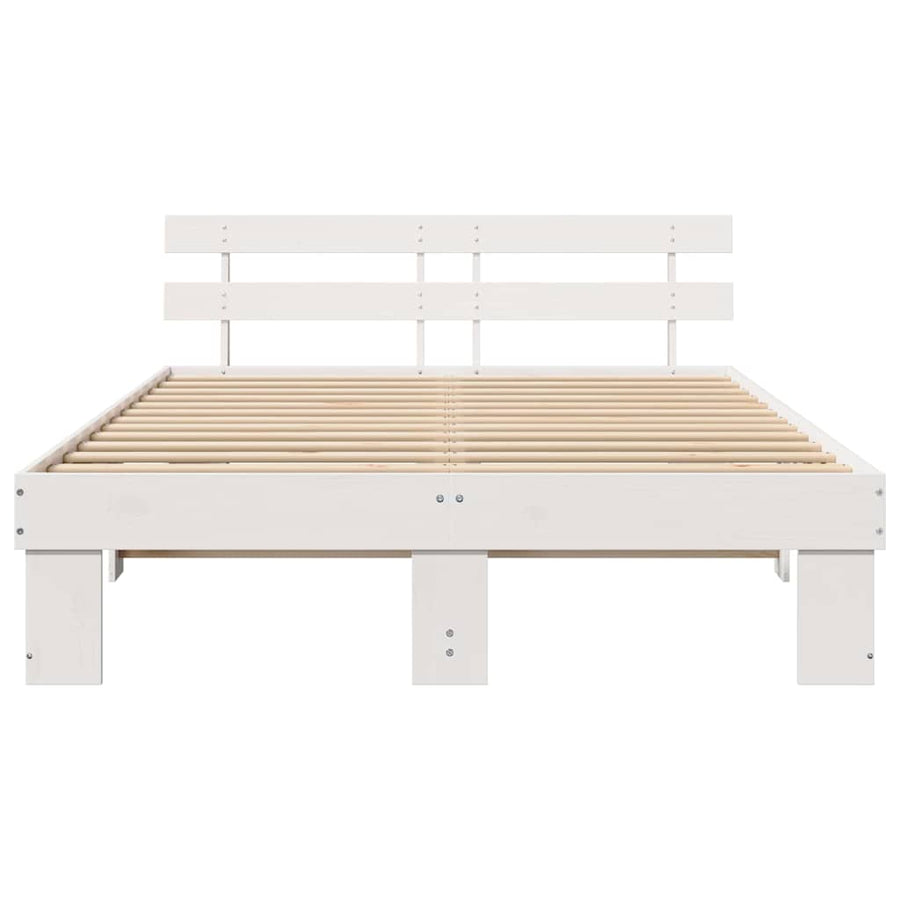 Bedframe met hoofdeinde Wit 140 x 200 cm Massief grenenhout