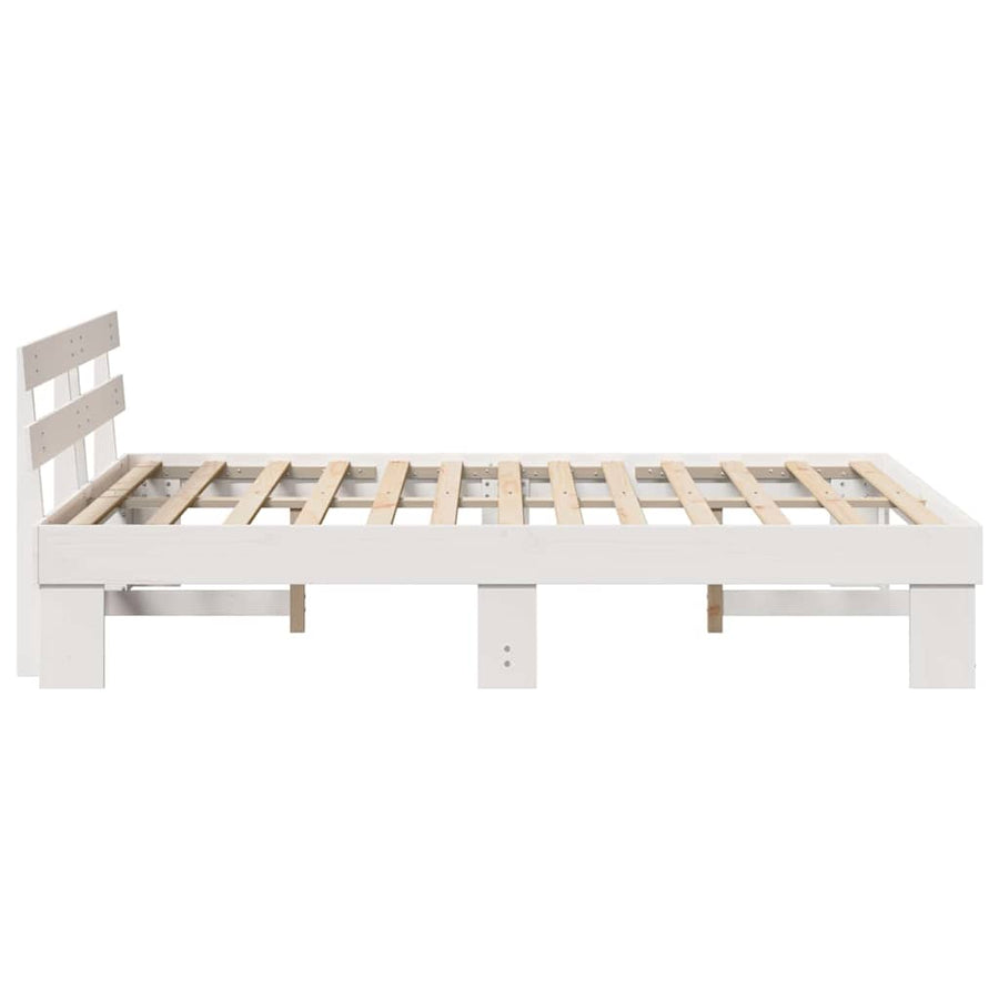 Bedframe met hoofdeinde Wit 140 x 200 cm Massief grenenhout