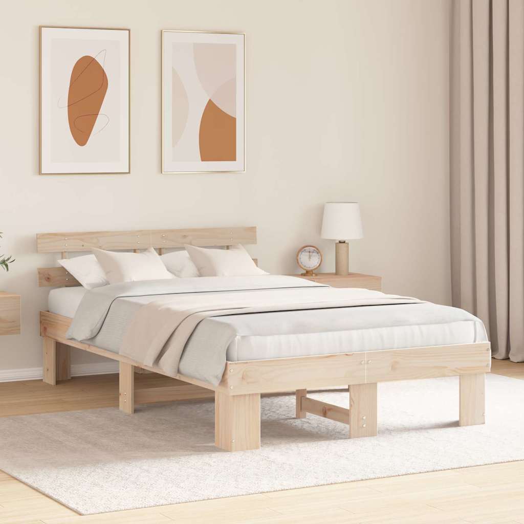 Bedframe met hoofdeinde Naturel 120 x 200 cm Massief grenenhout