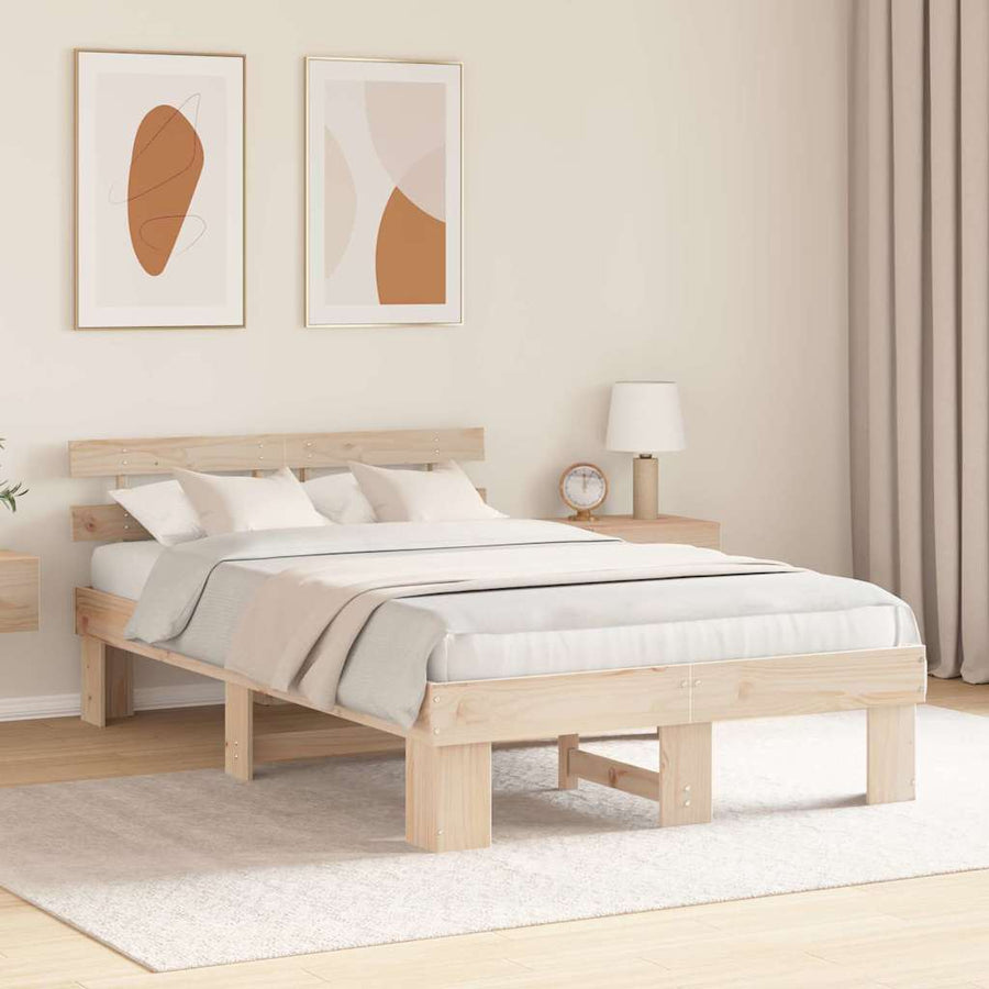 Bedframe met hoofdeinde Naturel 120 x 200 cm Massief grenenhout