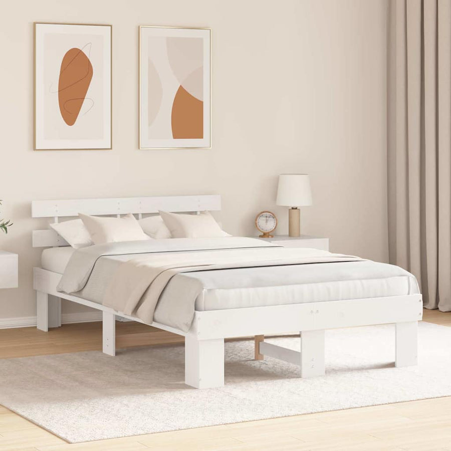 Bedframe met hoofdeinde Wit 120 x 200 cm Massief grenenhout