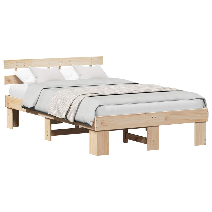 Bedframe met hoofdeinde Naturel 140 x 190 cm Massief grenenhout