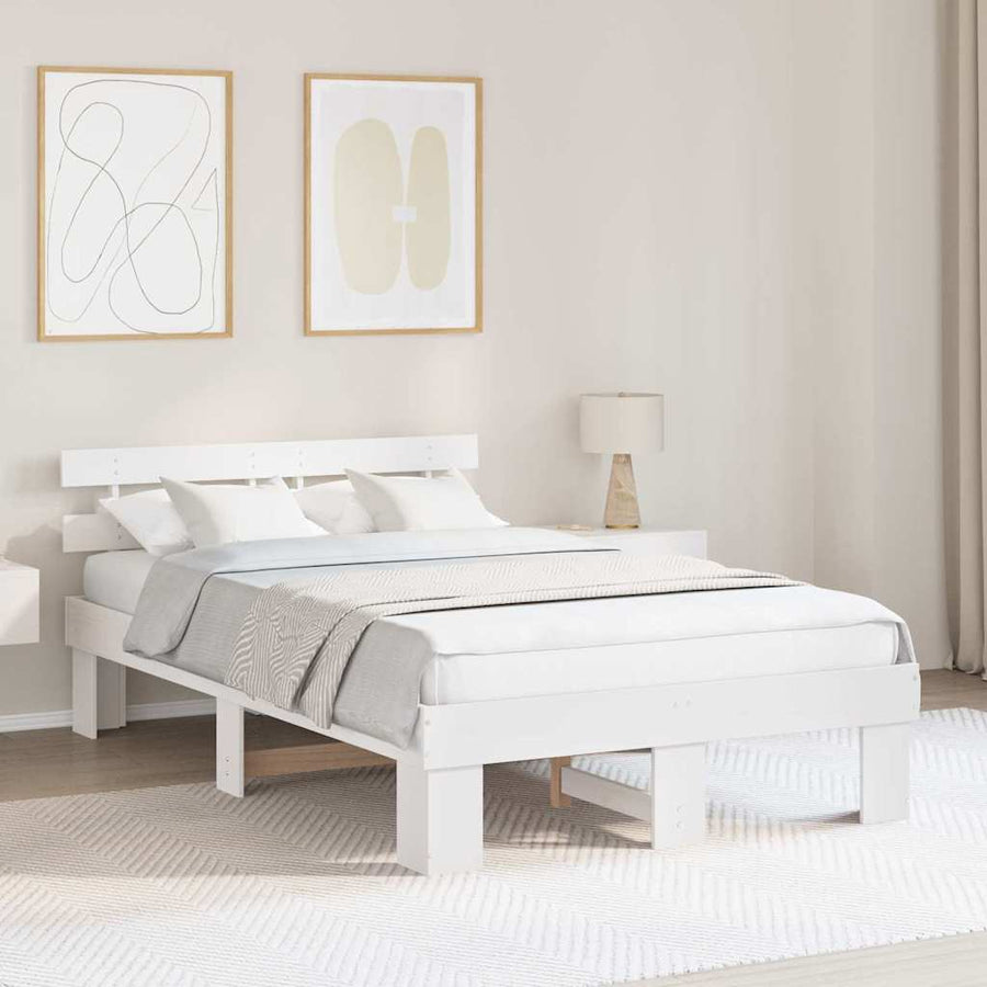 Bedframe met hoofdeinde Wit 140 x 190 cm Massief grenenhout