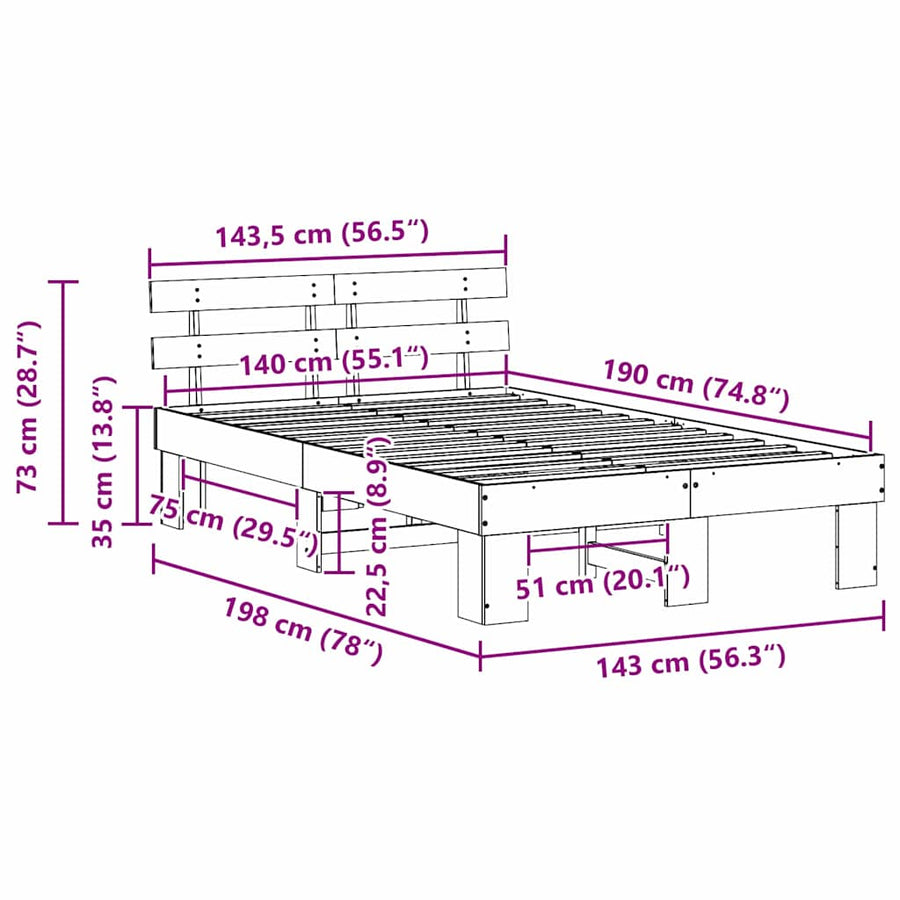 Bedframe Wasbruin 140 x 190 cm Massief grenenhout