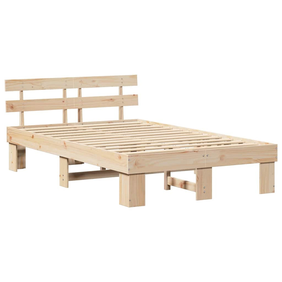 Bedframe met hoofdeinde Naturel 135 x 190 cm Massief grenenhout