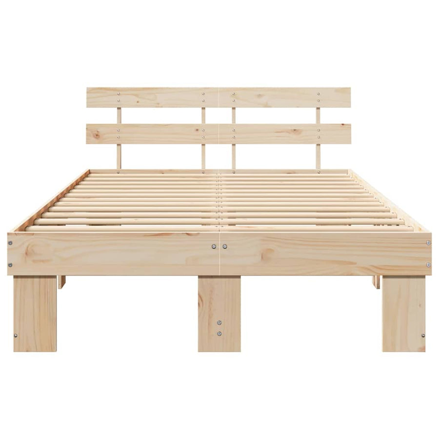 Bedframe met hoofdeinde Naturel 135 x 190 cm Massief grenenhout