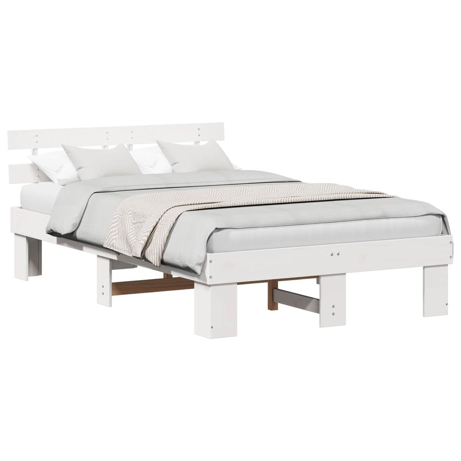 Bedframe met hoofdeinde Wit 135 x 190 cm Massief grenenhout
