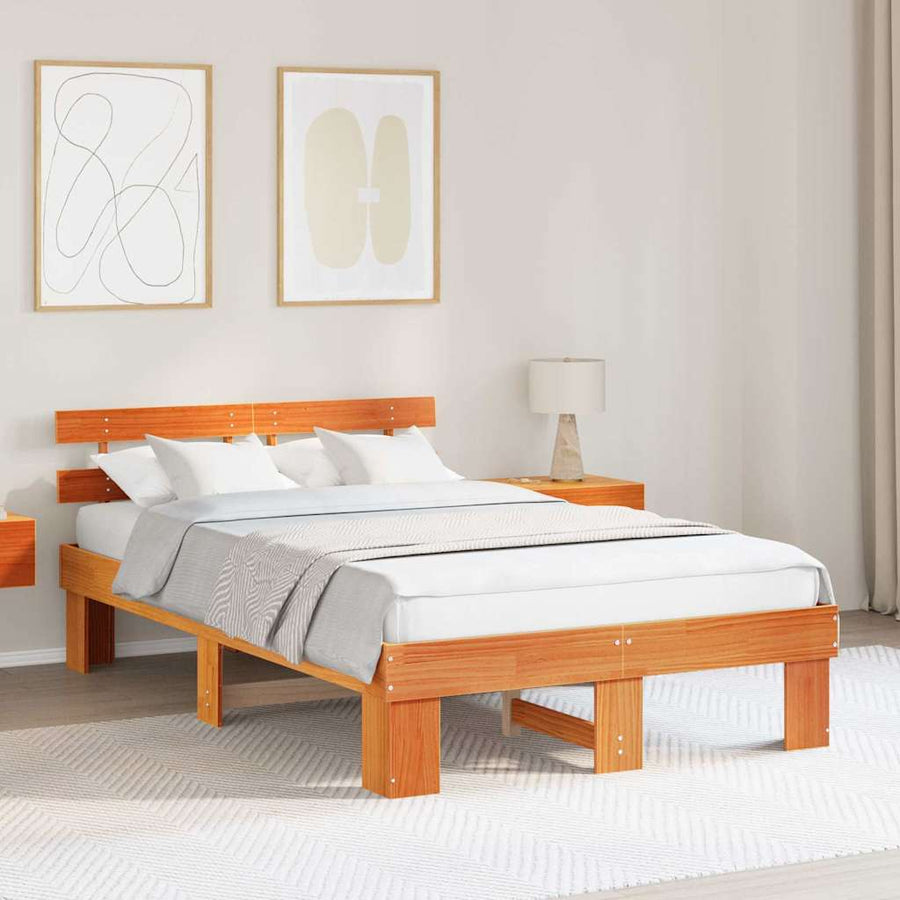 Bedframe Wasbruin 135 x 190 cm Massief grenenhout
