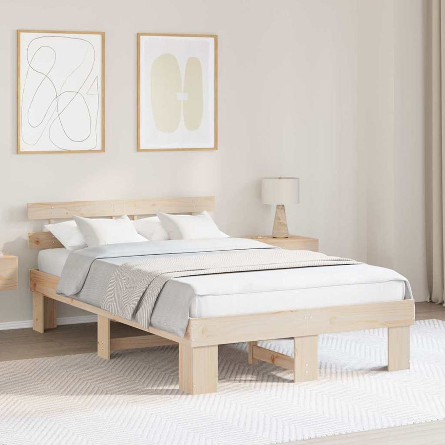 Bedframe met hoofdeinde Naturel 120 x 190 cm Massief grenenhout