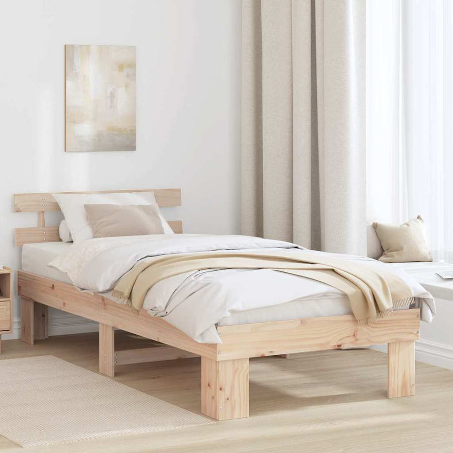 Bedframe met hoofdeinde Naturel 100 x 200 cm Massief grenenhout