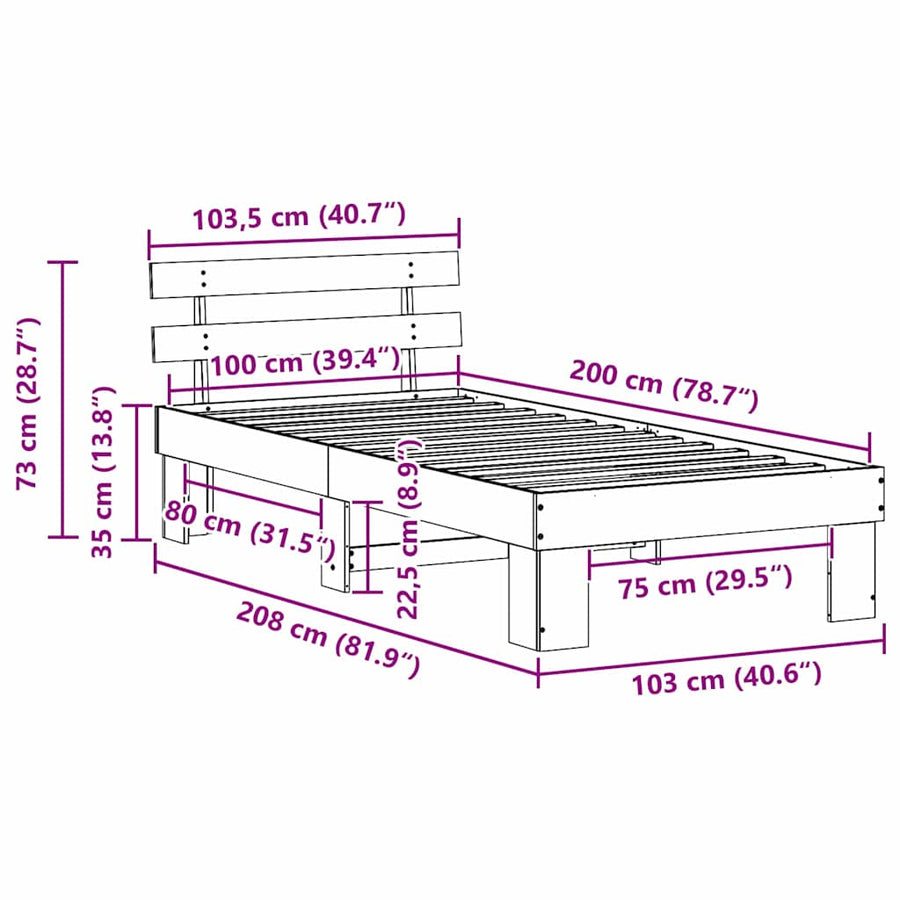 Bedframe Wasbruin 100 x 200 cm Massief grenenhout