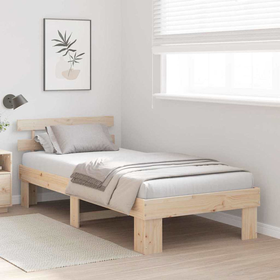 Bedframe met hoofdeinde Naturel 90 x 200 cm Massief grenenhout