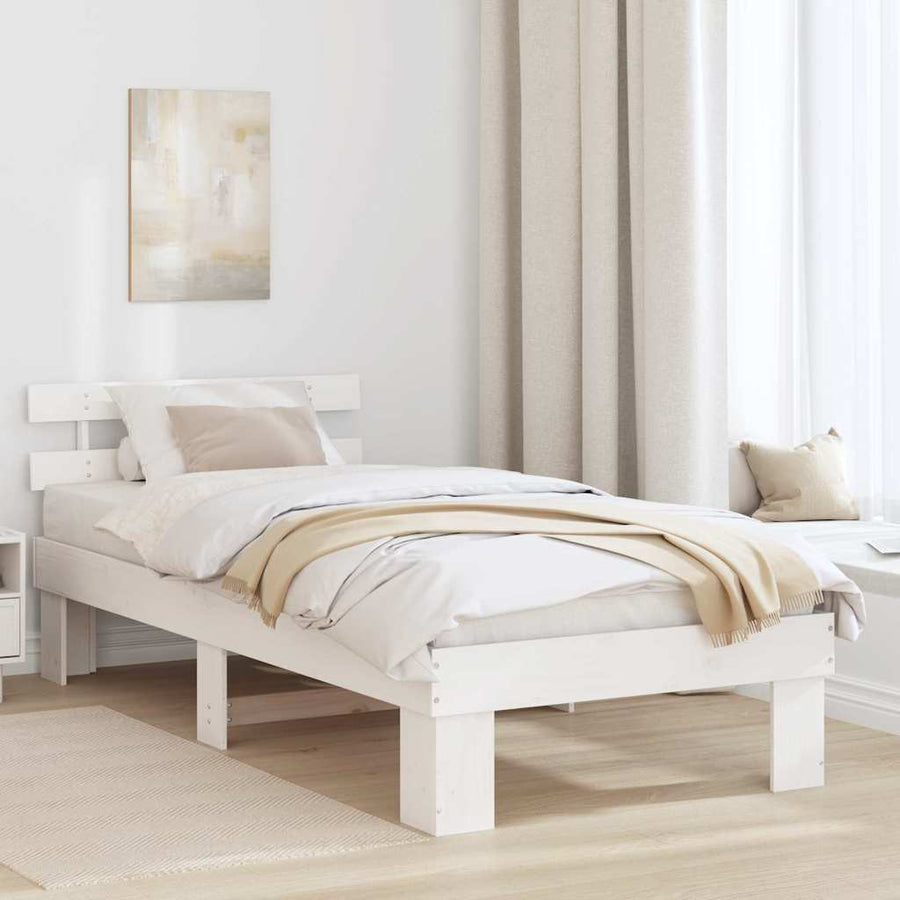 Bedframe met hoofdeinde Wit 90 x 200 cm Massief grenenhout