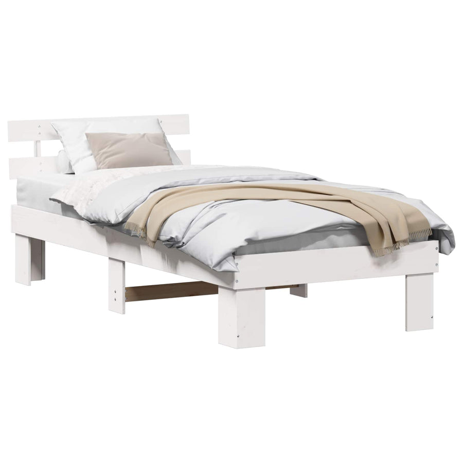 Bedframe met hoofdeinde Wit 90 x 200 cm Massief grenenhout