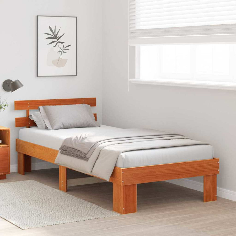 Bedframe met hoofdeinde Wasbruin 90 x 200 cm Massief grenenhout