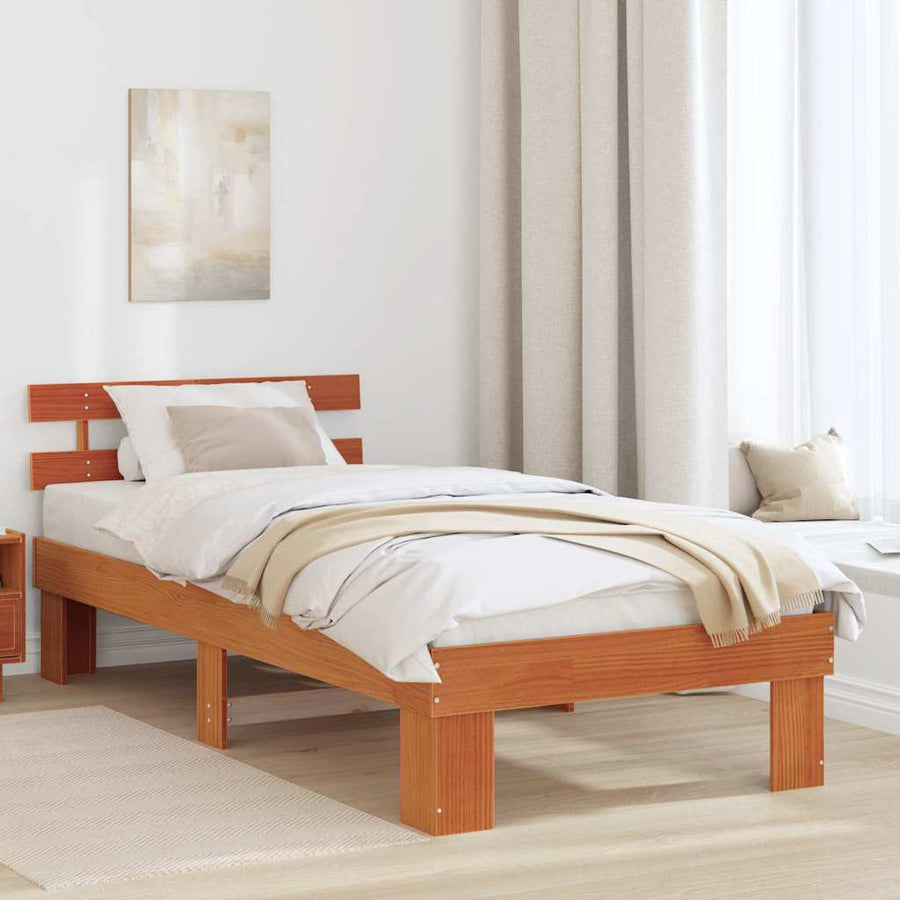 Bedframe met hoofdeinde Wasbruin 80 x 200 cm Massief grenenhout