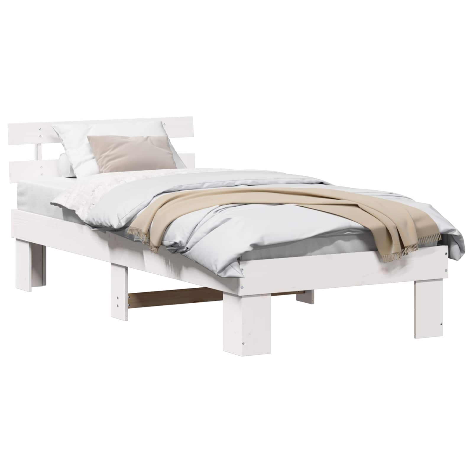 Bedframe met hoofdeinde Wit 90 x 190 cm Massief grenenhout