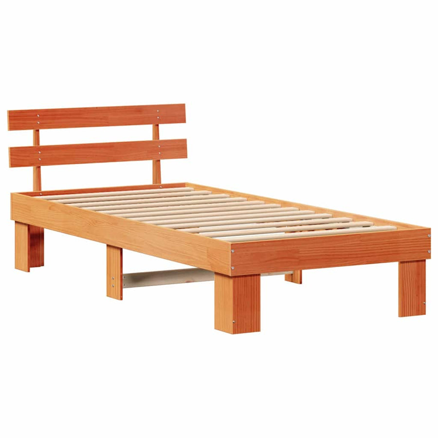 Bedframe met hoofdeinde Wasbruin 75 x 190 cm Massief grenenhout