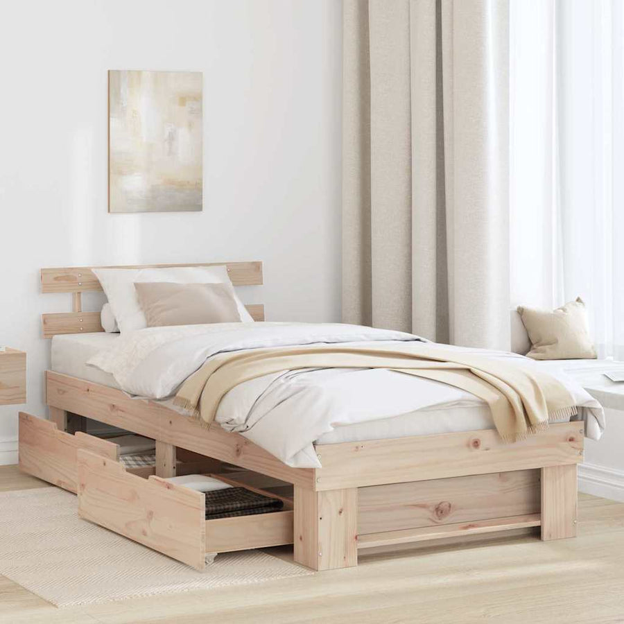 Bedframe met lade met hoofdeinde met opslag Bruin 100 x 200 cm Massief grenenhout