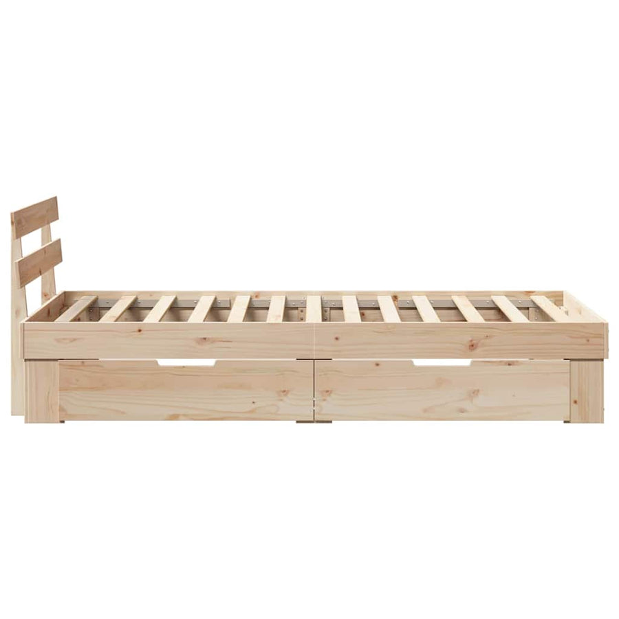 Bedframe met lade met hoofdeinde met opslag Bruin 100 x 200 cm Massief grenenhout