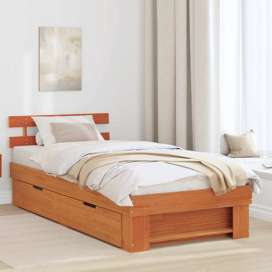 Bedframe met lade Wasbruin 100 x 200 cm Massief grenenhout