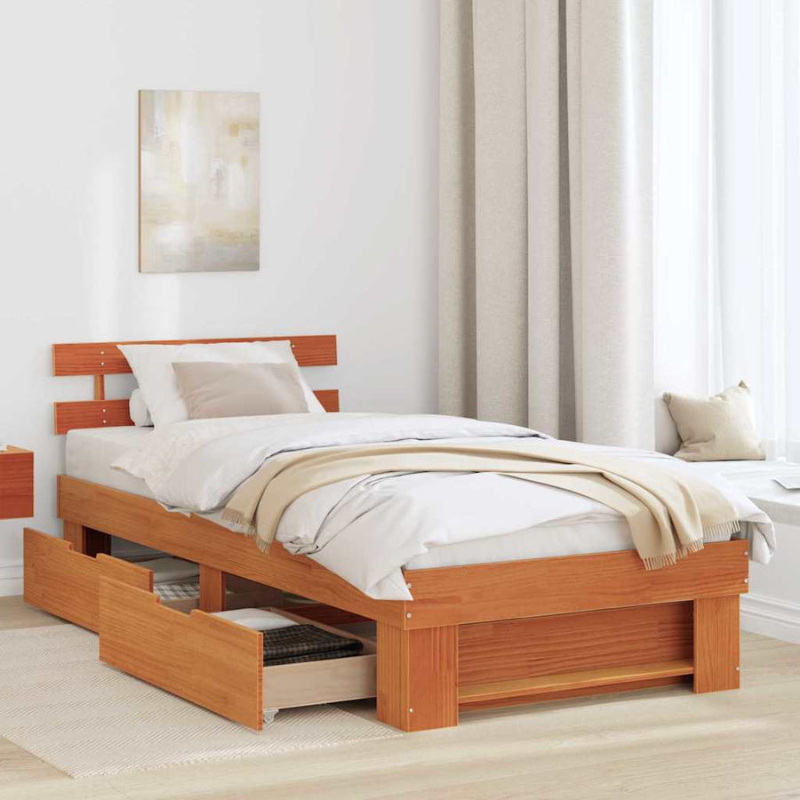 Bedframe met lade Wasbruin 100 x 200 cm Massief grenenhout