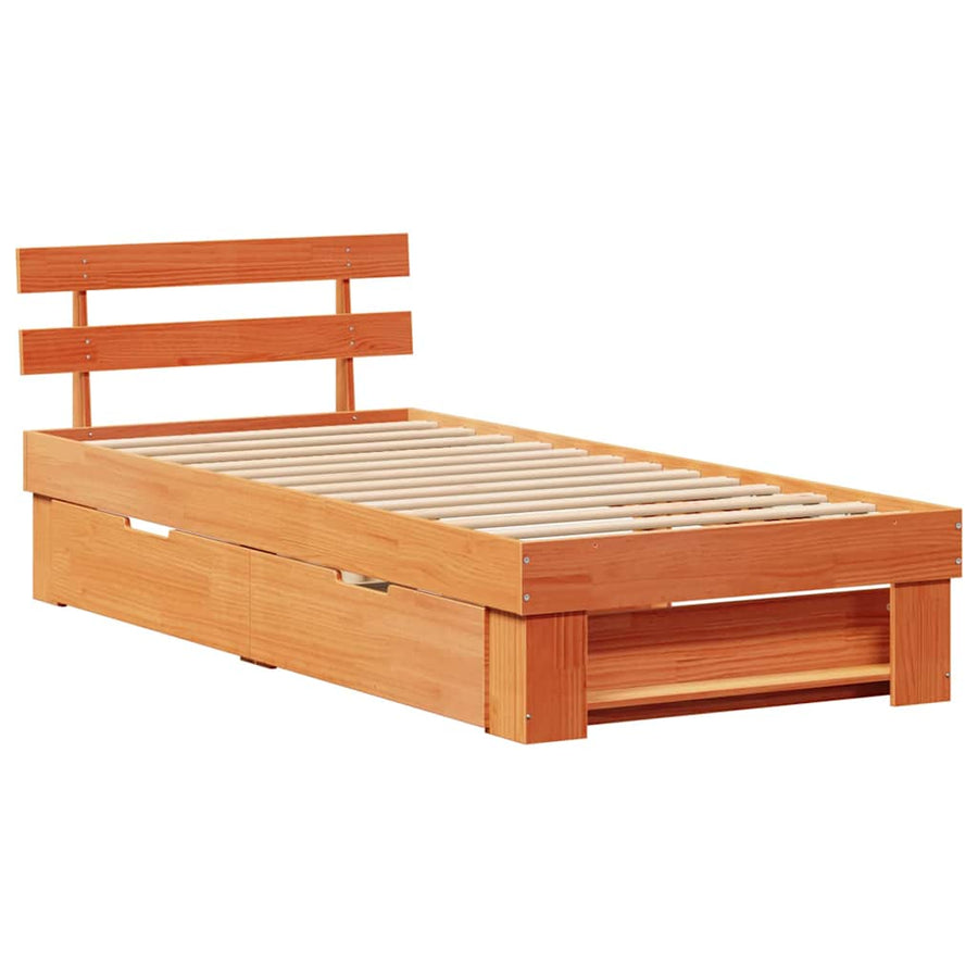 Bedframe met lade Wasbruin 100 x 200 cm Massief grenenhout