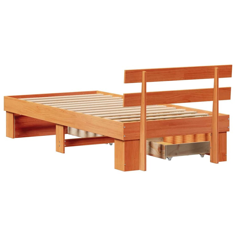 Bedframe met lade Wasbruin 100 x 200 cm Massief grenenhout