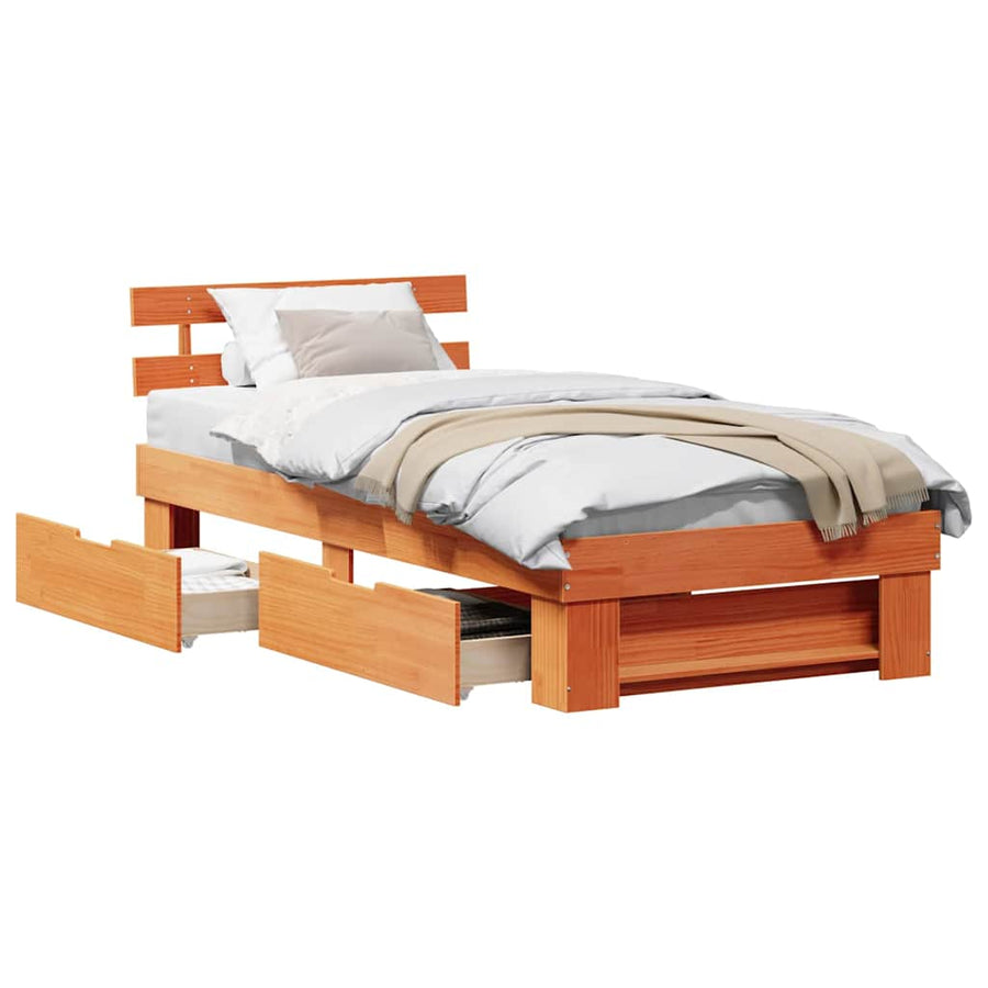 Bedframe met lade Wasbruin 100 x 200 cm Massief grenenhout