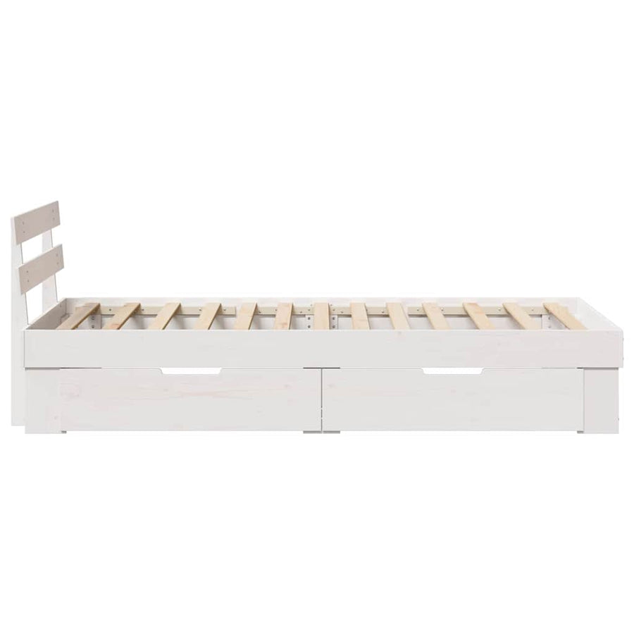 Bedframe met lade met hoofdeinde met opslag Wit 90 x 200 cm Massief grenenhout