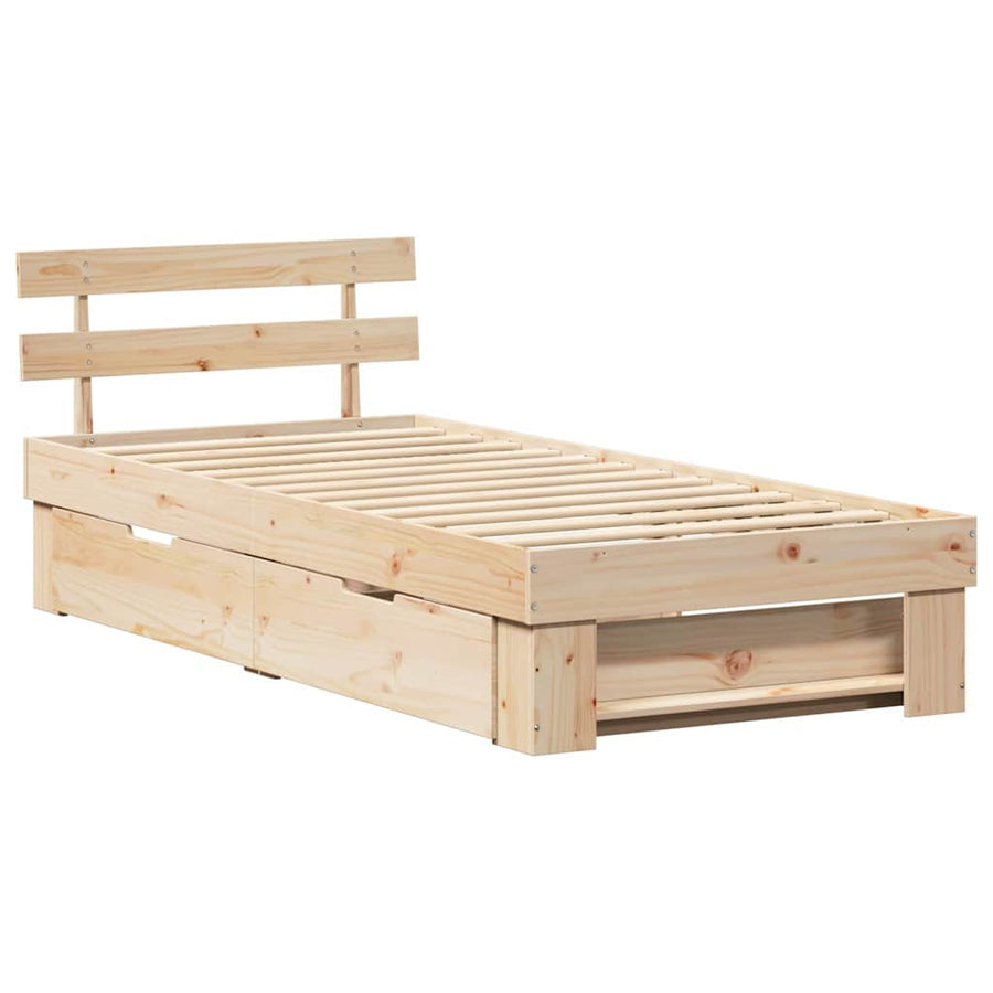 Bedframe met lade met hoofdeinde met opslag Bruin 80 x 200 cm Massief grenenhout