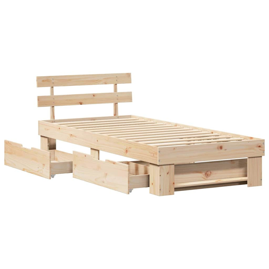 Bedframe met lade met hoofdeinde met opslag Bruin 80 x 200 cm Massief grenenhout
