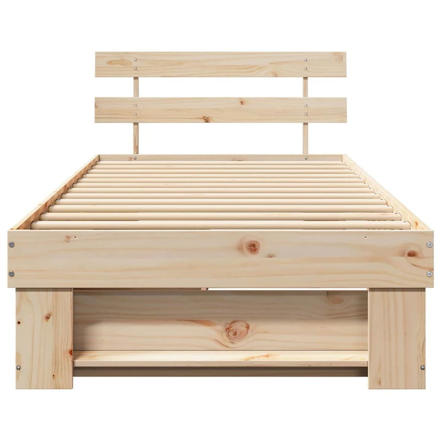 Bedframe met lade met hoofdeinde met opslag Bruin 80 x 200 cm Massief grenenhout