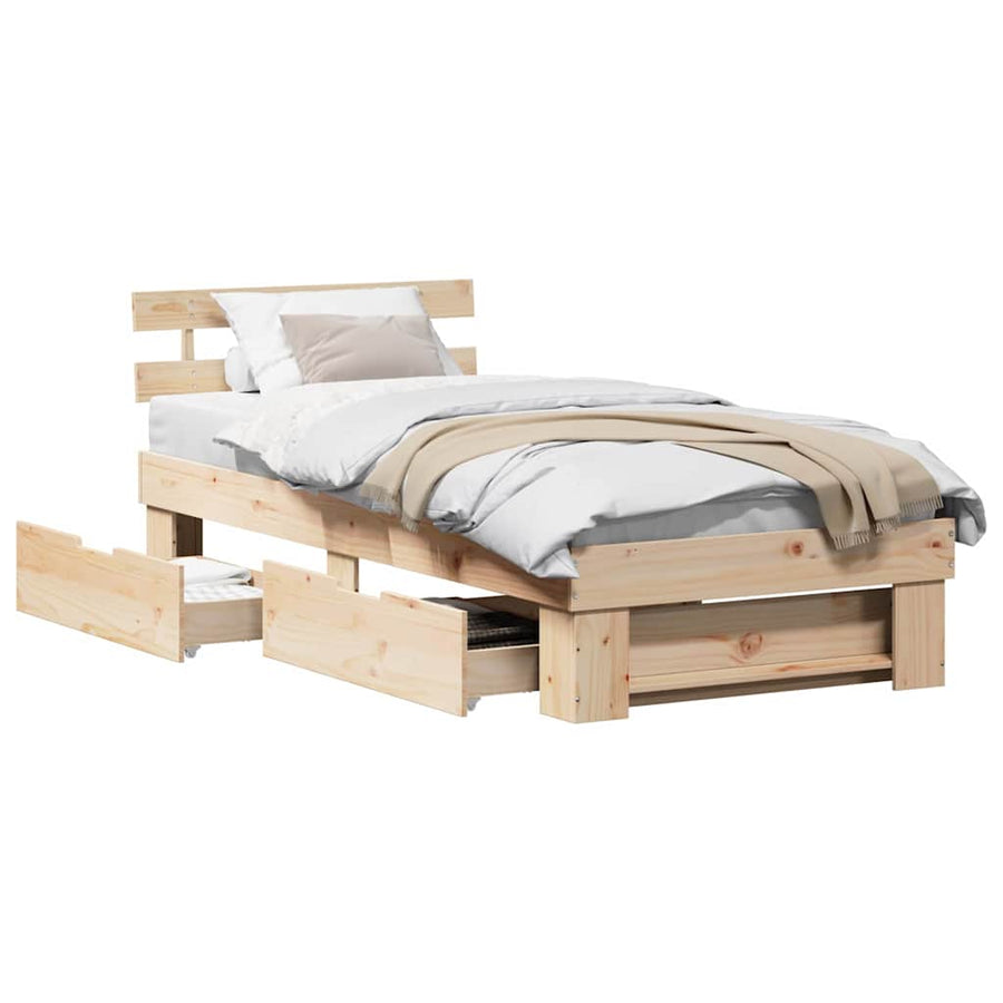 Bedframe met lade met hoofdeinde met opslag Bruin 80 x 200 cm Massief grenenhout