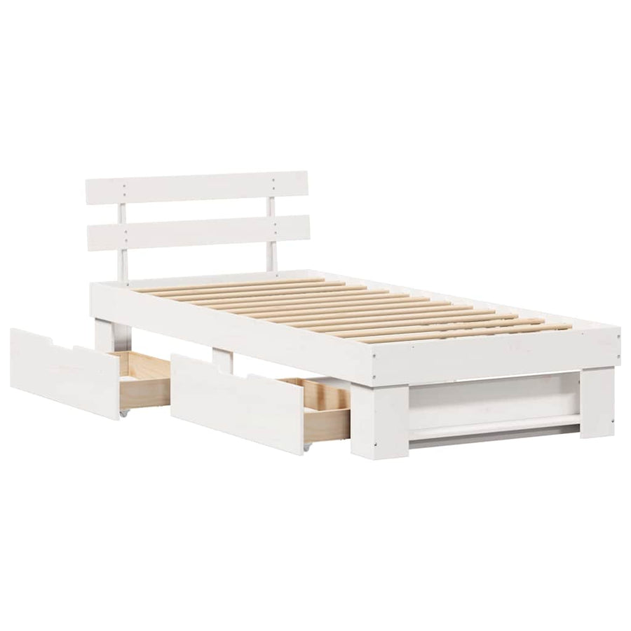 Bedframe met lade met hoofdeinde met opslag Wit 80 x 200 cm Massief grenenhout