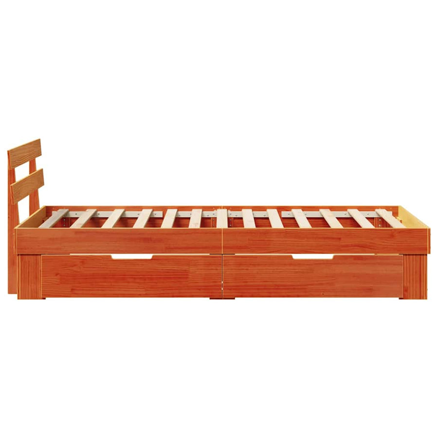 Bedframe met lade met hoofdeinde met opslag Wasbruin 80 x 200 cm Grenenhout