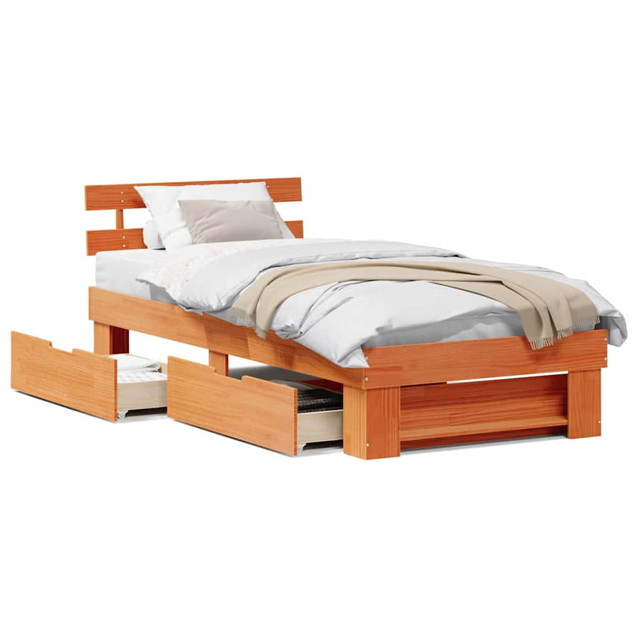 Bedframe met lade met hoofdeinde met opslag Wasbruin 80 x 200 cm Grenenhout