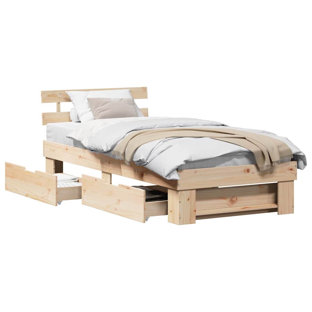 Bedframe met lade met hoofdeinde met opslag Bruin 90 x 190 cm Grenenhout