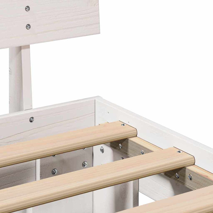 Bedframe met lade met hoofdeinde met opslag Wit 90 x 190 cm Grenenhout