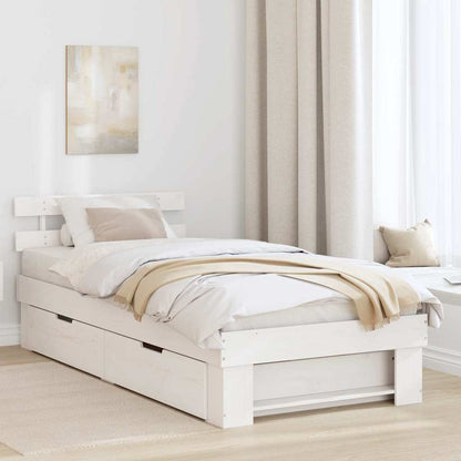 Bedframe met lade met hoofdeinde met opslag Wit 90 x 190 cm Grenenhout
