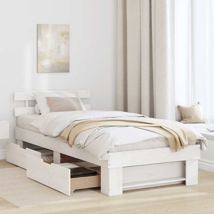Bedframe met lade met hoofdeinde met opslag Wit 90 x 190 cm Grenenhout