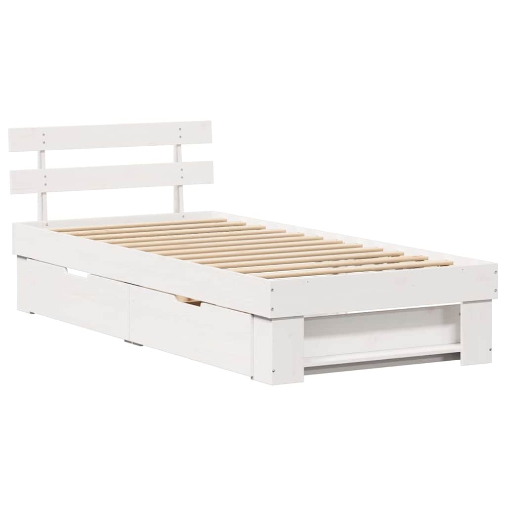 Bedframe met lade met hoofdeinde met opslag Wit 90 x 190 cm Grenenhout