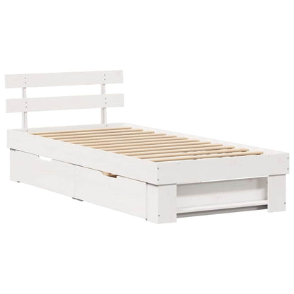 Bedframe met lade met hoofdeinde met opslag Wit 90 x 190 cm Grenenhout