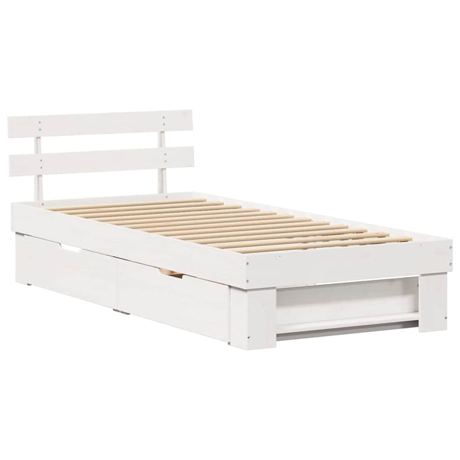 Bedframe met lade met hoofdeinde met opslag Wit 90 x 190 cm Grenenhout