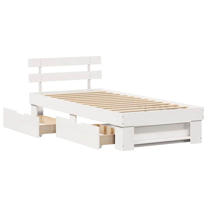 Bedframe met lade met hoofdeinde met opslag Wit 90 x 190 cm Grenenhout