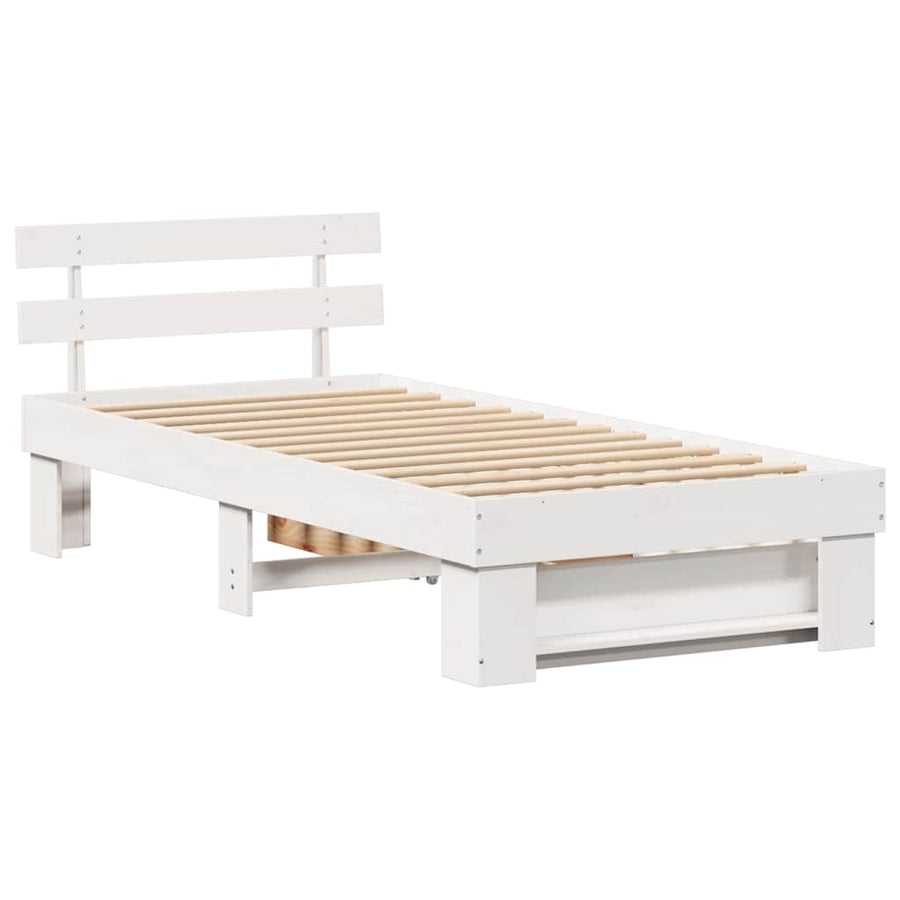 Bedframe met lade met hoofdeinde met opslag Wit 90 x 190 cm Grenenhout